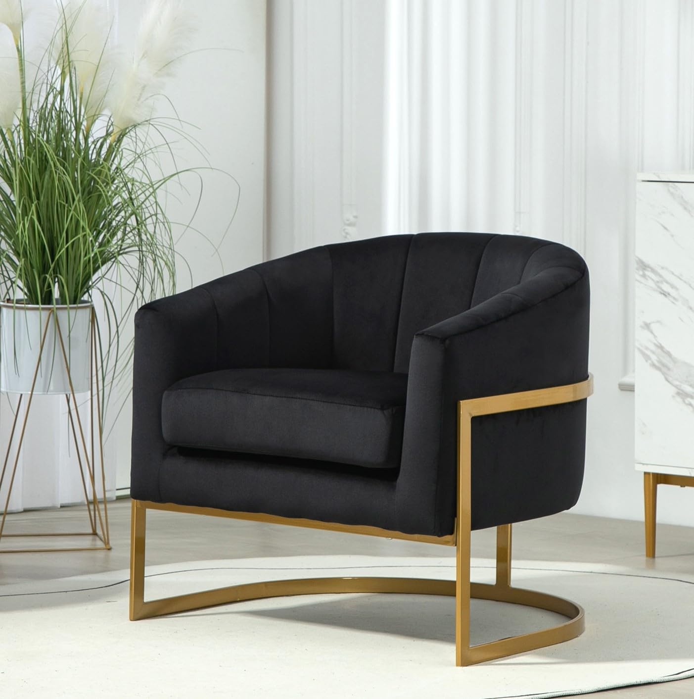 Container Furniture Direct Velvet Modern Accent Armchair - Luxury Gold Frame | Versatile Seating for Living Room, Bedroom, Office, Black