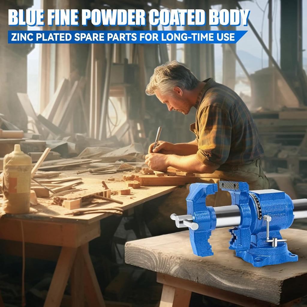 6-Inch Heavy Duty Bench Vise Ductile Iron Bench Vise 360° Multi-Purpose Bench Vice with Anvil, Clamp force 9900lbs, Blue Swivel Vise