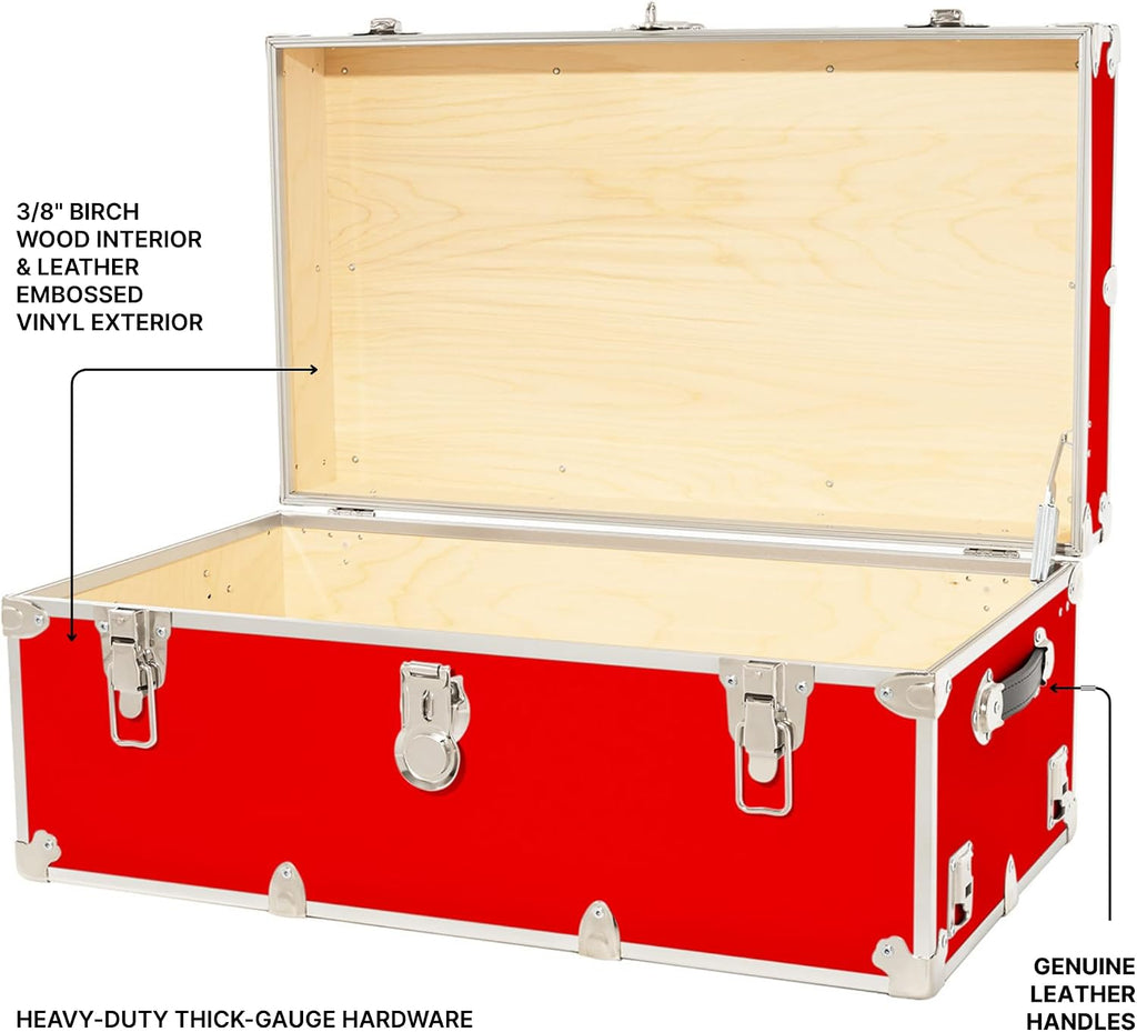 Rhino Trunk & Case Classic Camp & College Trunk with Wheels. 30'x17'x13', 1500+ lbs Capacity - Many Colors, Soft-Close Lid. Strong, USA Made Summer Camp Footlocker and Secure Dorm Storage Chest