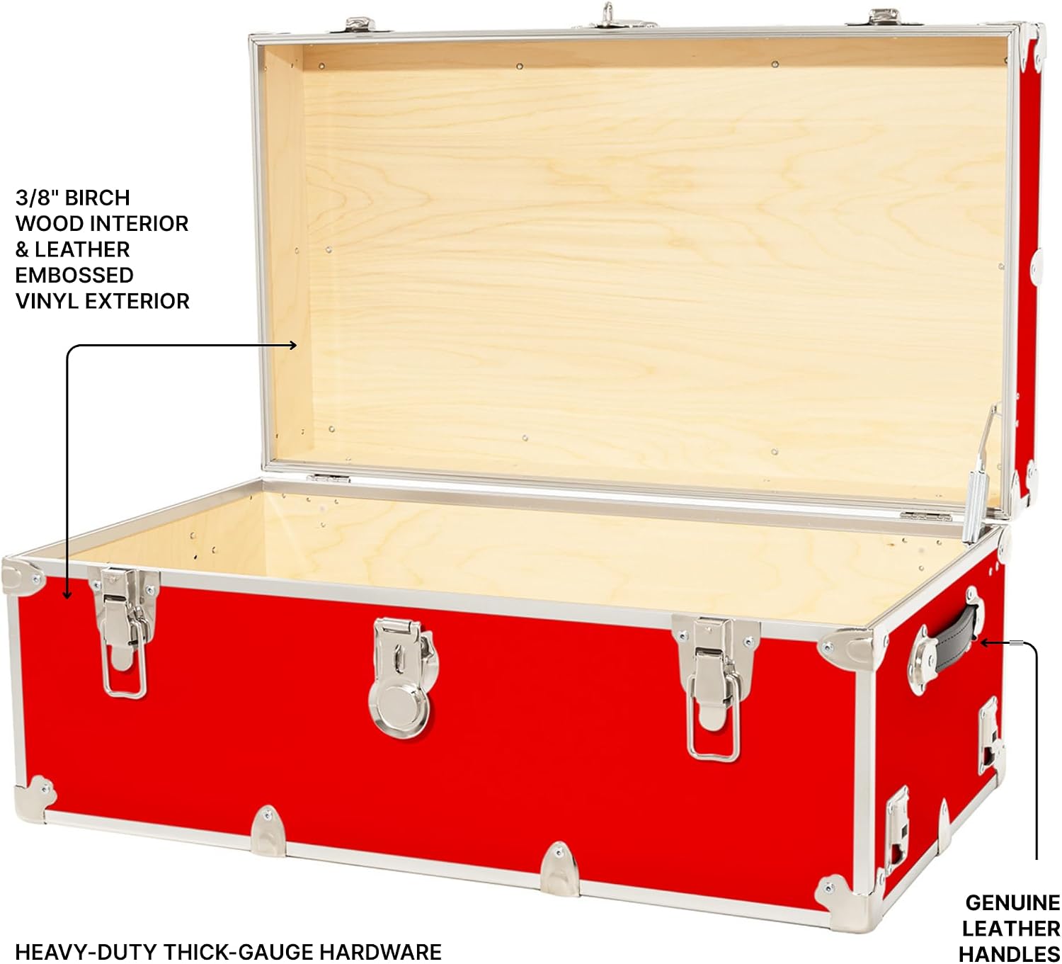 Rhino Trunk & Case Classic Camp & College Trunk with Wheels. 30'x17'x13', 1500+ lbs Capacity - Many Colors, Soft-Close Lid. Strong, USA Made Summer Camp Footlocker and Secure Dorm Storage Chest