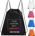 Fyore Custom Drawstring Bags with Logo Text, 500 Pack Bulk Personalized Promotional Items with Your Logo, 420D Polyester Customize Cinch Sack Bags for Travelling, Gym, Business Events, Daily Use
