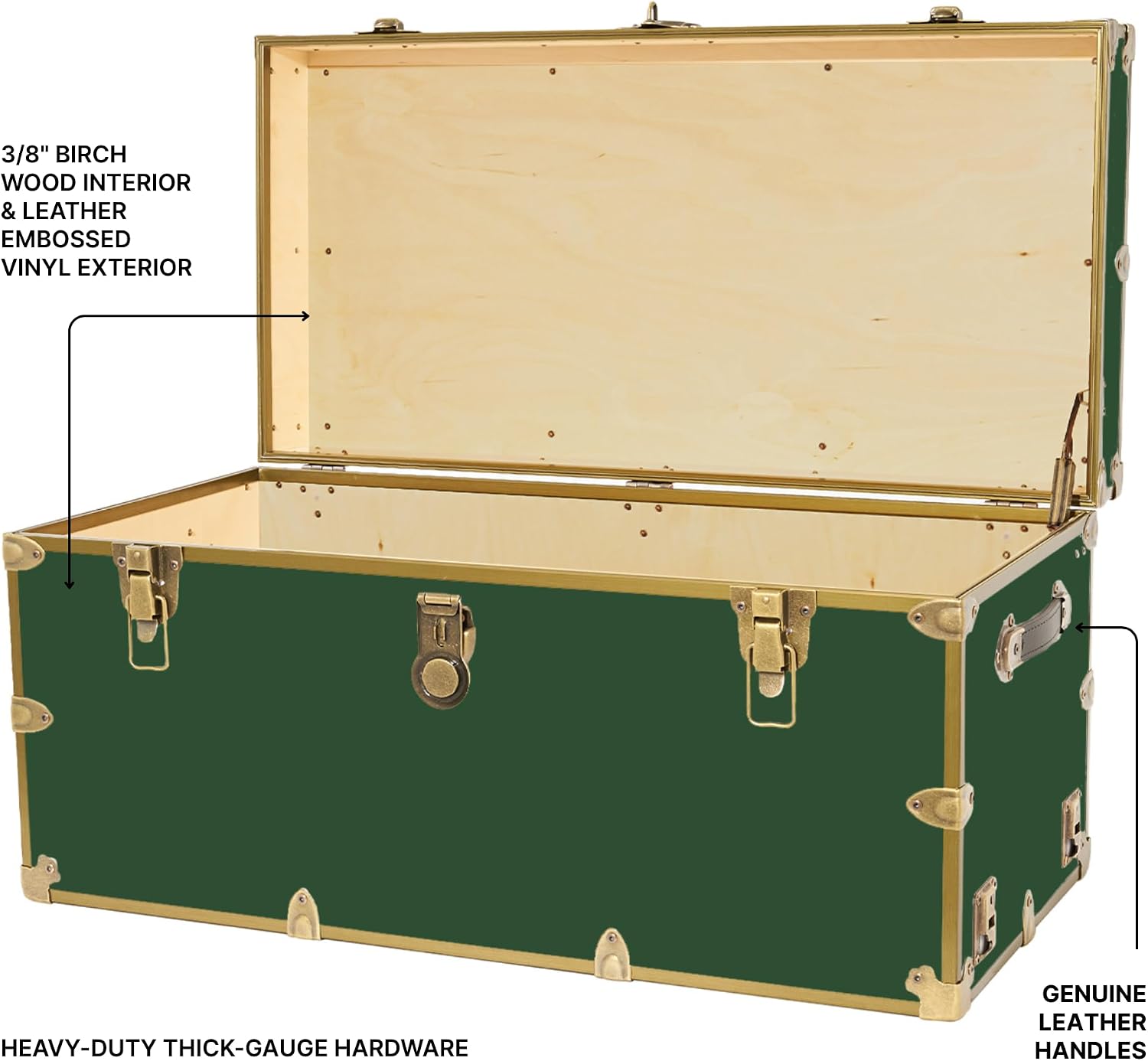Rhino Trunk & Case Classic XXL College Trunk with Wheels, Antique Brass Hardware, Soft Close - 36'x18'x18', Seats 1500+ lbs, USA Made Secure Dorm Footlocker, Home Storage, Steamer Style Blanket Chest