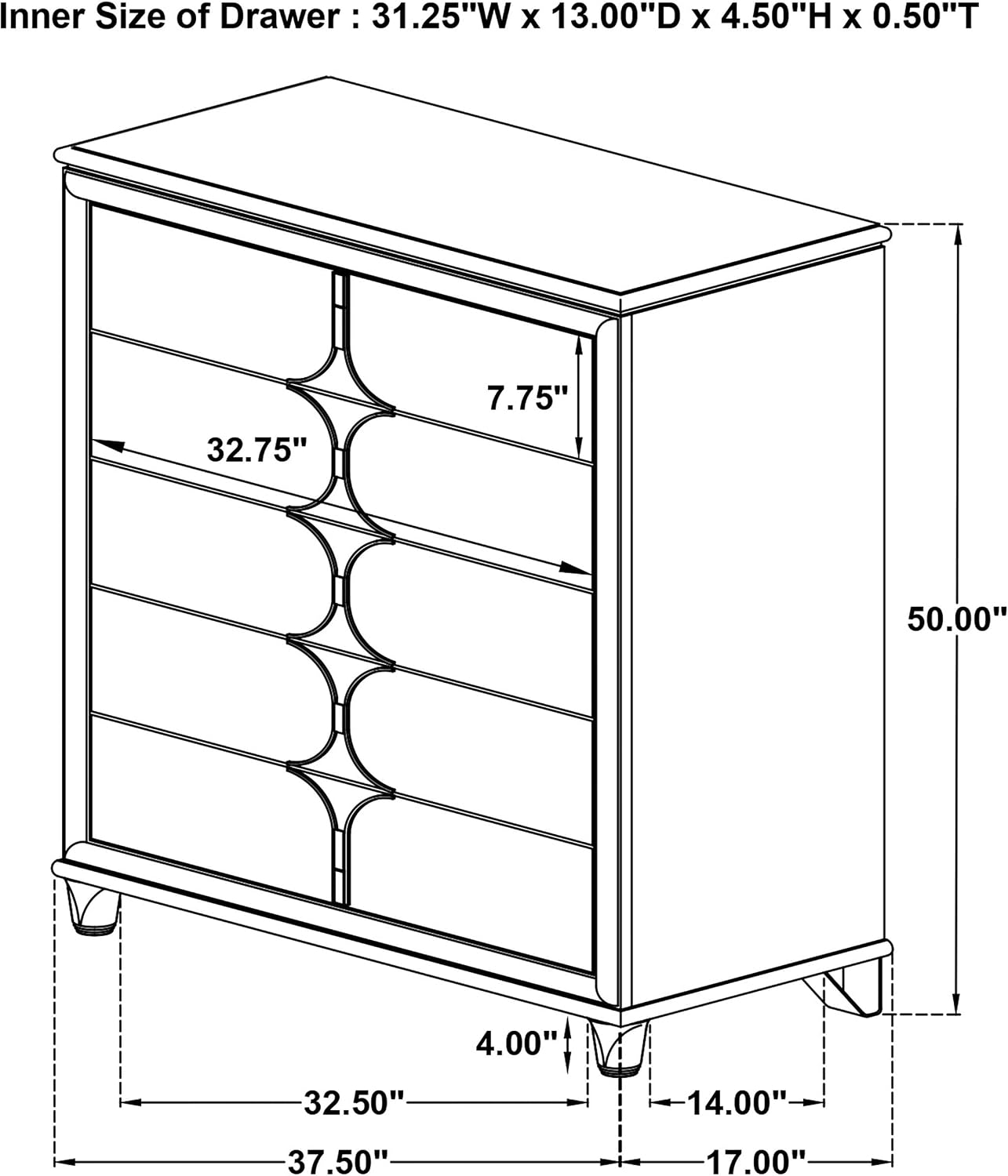 Coaster Home Furnishings Olivia Contemporary Wood 5-Drawer Bedroom Chest of Drawers Chiffonier Clothing Storage Cabinet Bedroom Armoire Tall Dresser Organizer Unit White 224955