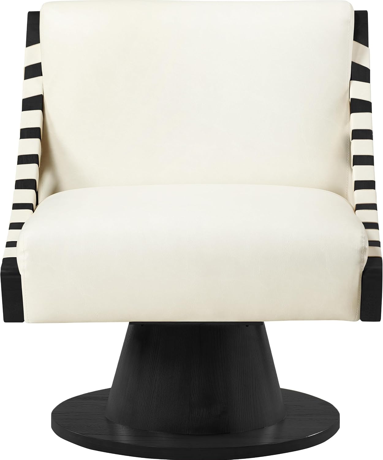 Meridian Furniture 33002Cream Millwin Collection Art Deco Swivel Accent Chair with Rich Cream Vegan Leather, Black Finish, Solid Wood Frame and Base, 28' W x 30' D x 32.5' H, Cream