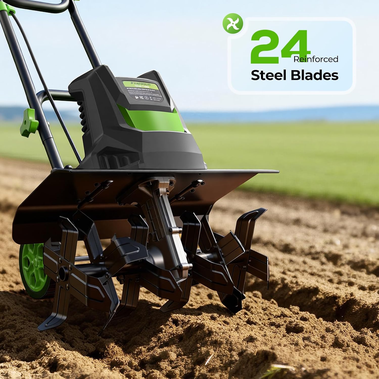 Electric Tiller for Gardening, 1800W 15A Garden Tiller Cultivator, 18' × 9' Rototiller with 24 Steel Tines, 400RPM Corded Tiller for Weeding, Gardening & Soil Cultivation