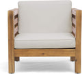 Great Deal Furniture Louise Outdoor Acacia Wood Club Chair with Cushion, Teak Finish and Beige