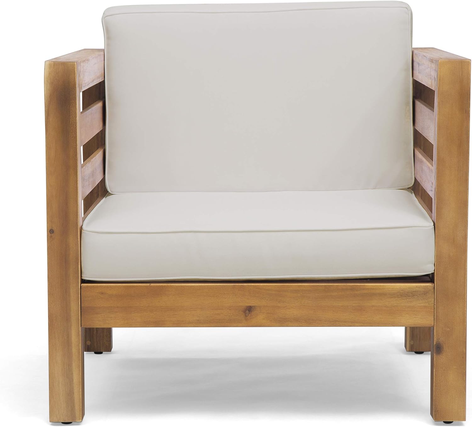 Great Deal Furniture Louise Outdoor Acacia Wood Club Chair with Cushion, Teak Finish and Beige