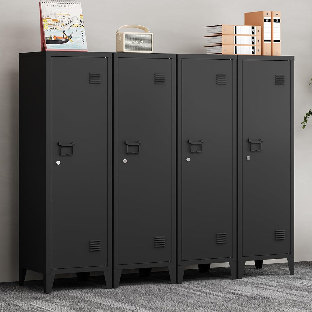 Locker Cabinet, 50' Black Small Metal Locker Storage Cabinet for Employees with Locking Door and 2 Shelves Kids Locker Tool File Cabinets for Bedroom, Home Office, Garage, Bathroom