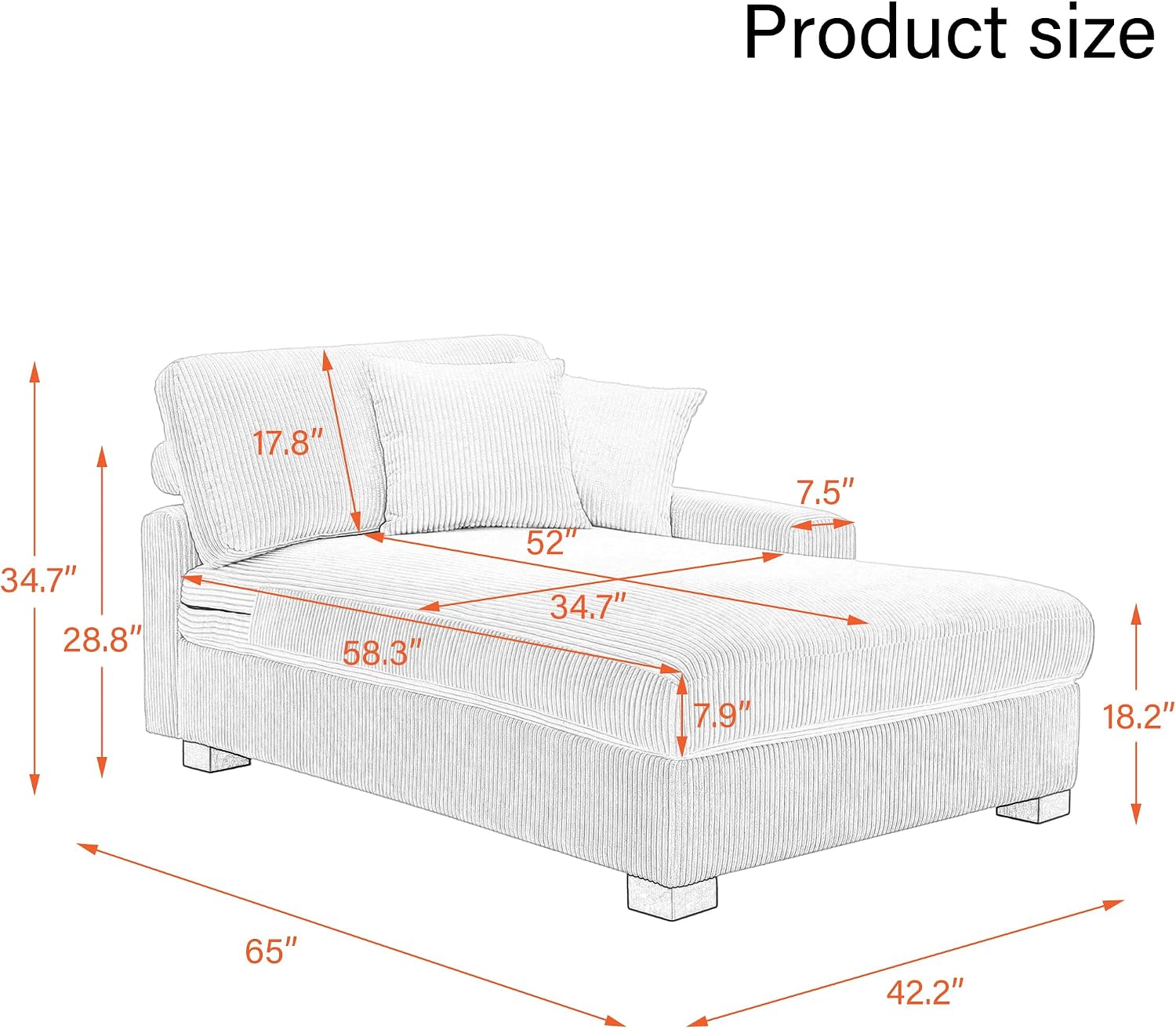 Oversized Chaise Lounge Chair Indoor, Corduroy Upholstered Sofa Bed for Living Room, Comfy Sleeper Couch Bedroom Reading Seat with Wood Frame - Beige, Left Armrest