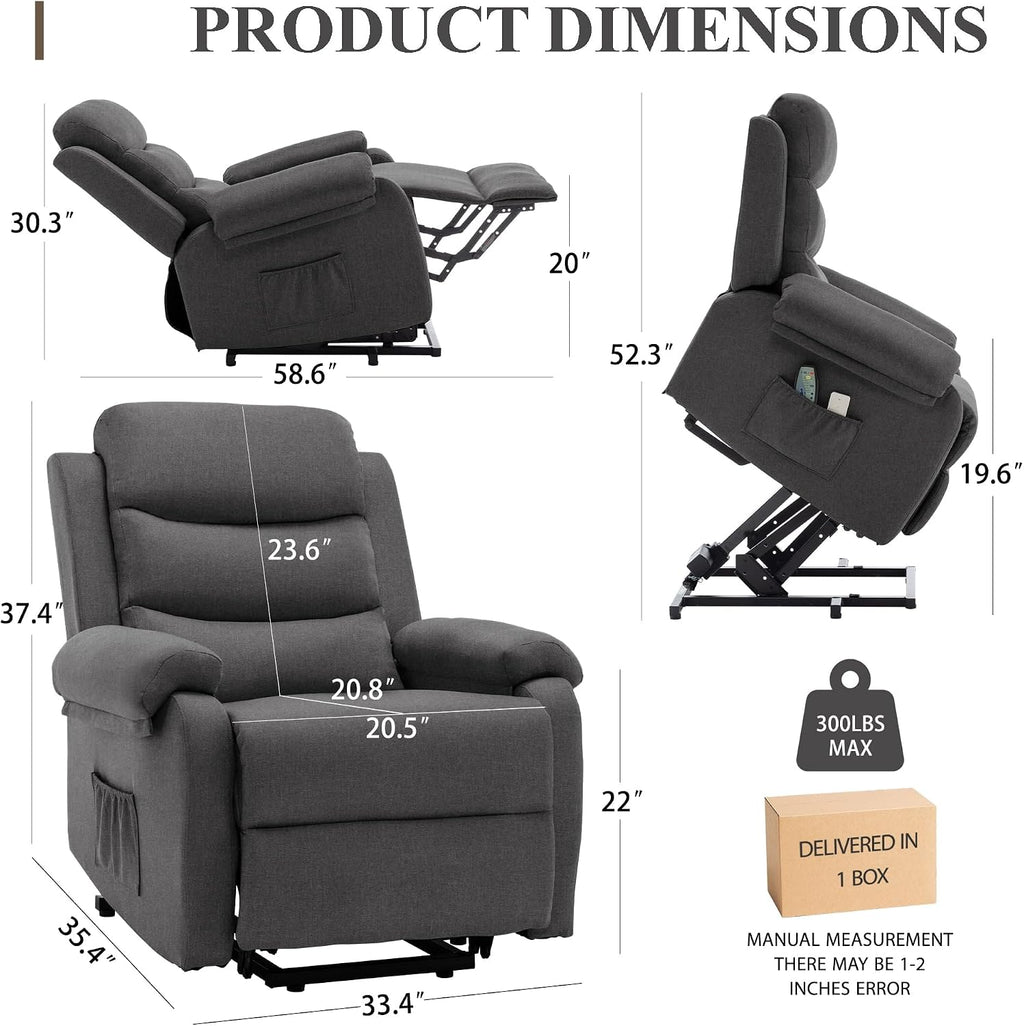 Korser Power Lift Recliner Chair for Elderly, Electric Lift Chair for Adults, Small Recliner with Side Pockets for Living Room Reading Room, Recliner Saves Your Favorite Position, Darkgrey