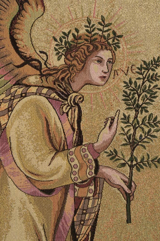 Charlotte Home Furnishings Inc. Annunciazione Tra I Santi Ansano E Margherita Italian Tapestry Wall Hanging 35 X 52 Inch Viscose Cotton And Polyester Perfect For Wall Decor By Simone Martini