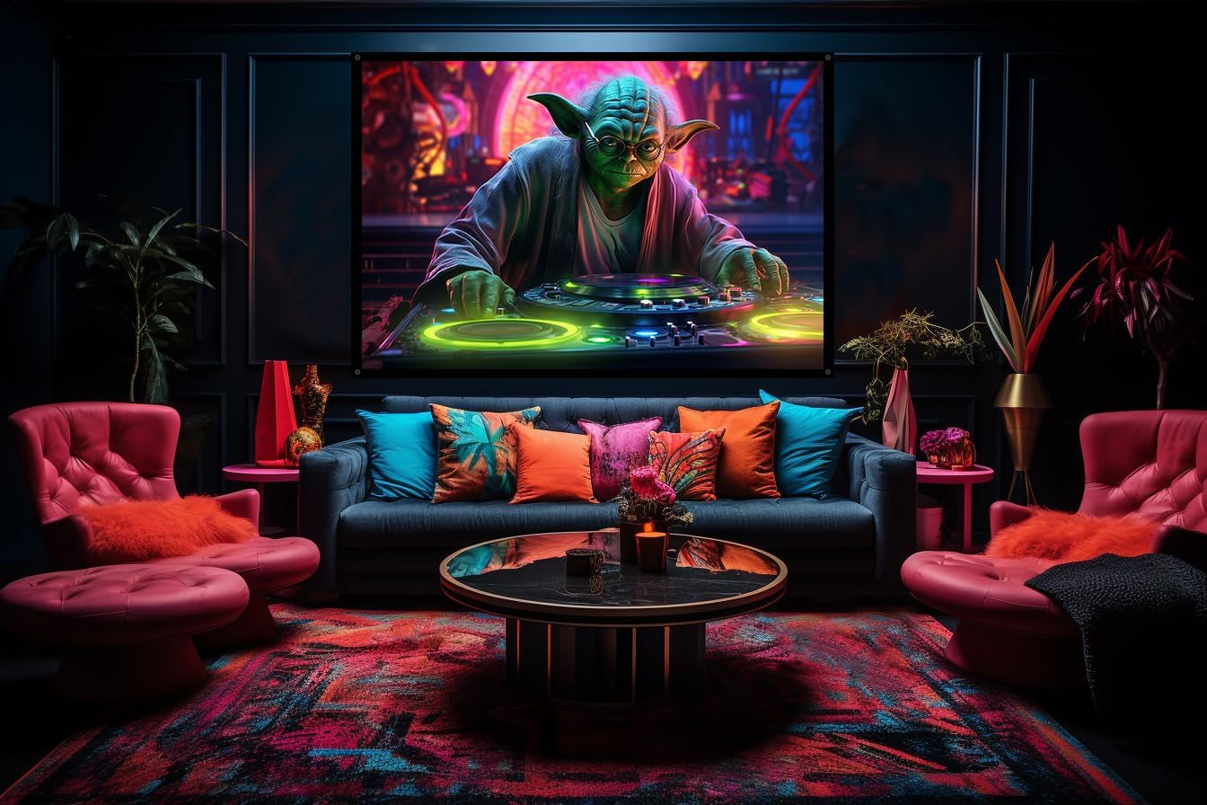 DJ Master Yoda, UV tapestry, Blacklight Reactive Wall Hanging, Neon Backdrop, Party Decor, Psychedelic Tapestry, Visionary Wall Art (Large)