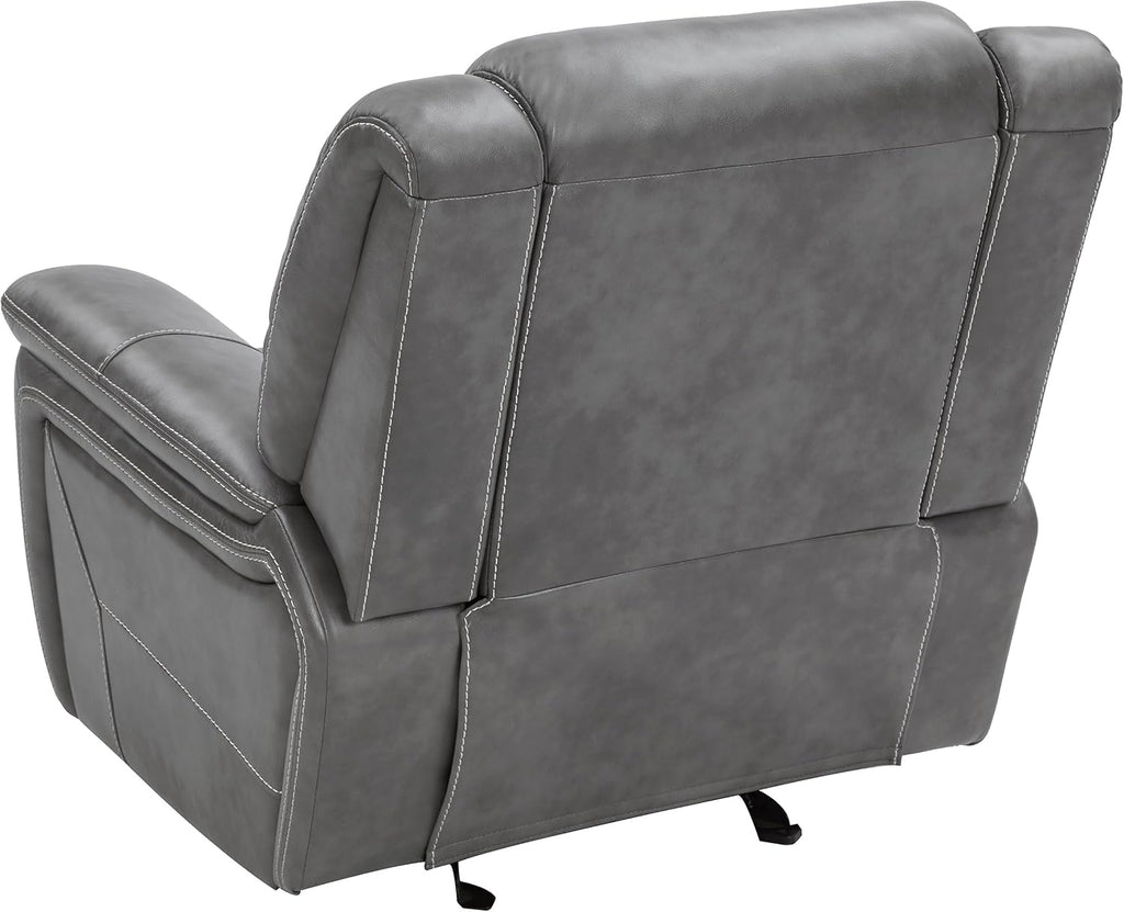 Coaster Home Furnishings - Conrad - Leatherette Upholstered Glider Recliner Chair with Overstuffed Arms, Pocket Coil Seating, and Ergonomic Lever - Living Room - 33-Inch - Gray - 650356