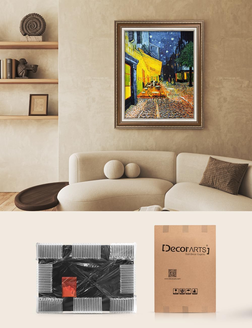 DECORARTS - Cafe Terrace At Night, Vincent Van Gogh Art Reproduction. Giclee Print on Acid Free Cotton Canvas Match with Bronze Frame for Wall Decor.