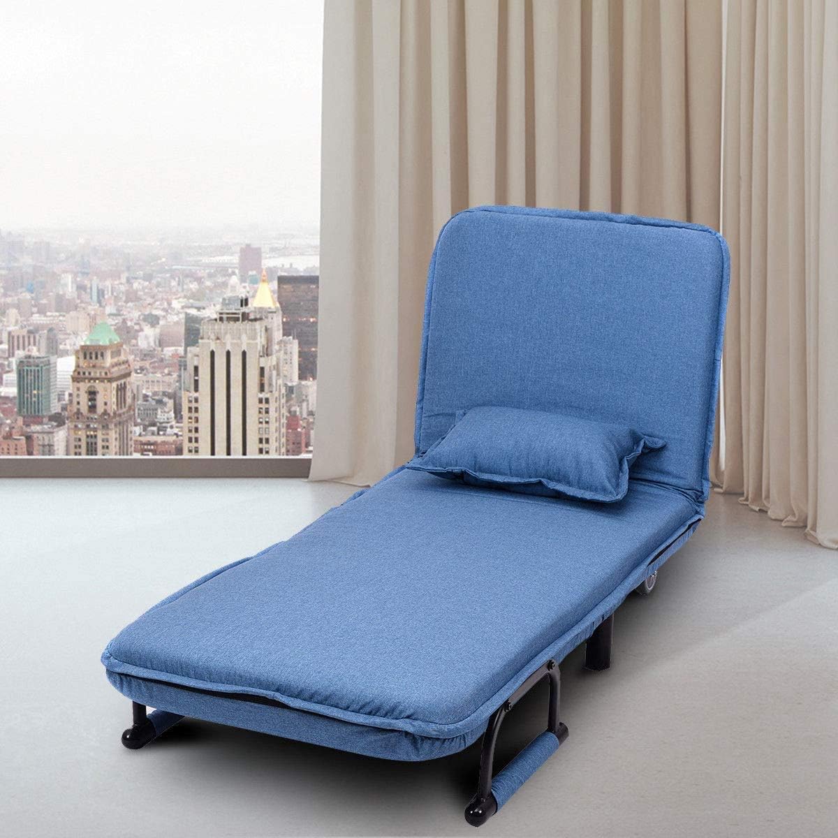 LDAILY Moccha 26.5' Folding Convertible Sofa Bed Arm Chair Sleeper Leisure Recliner Lounge Couch for Living Room, Bedroom, Office (Blue)