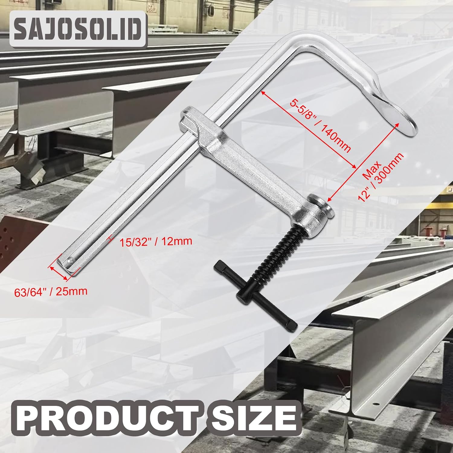 4-Pack Bar Clamps, 5-5/8 Inch Throat Depth, Max Jaw Opening 12-Inch, Heavy Duty F Clamps with Max 450 KG Clamping Force for Welding, Piping, Metal Working and Woodworking