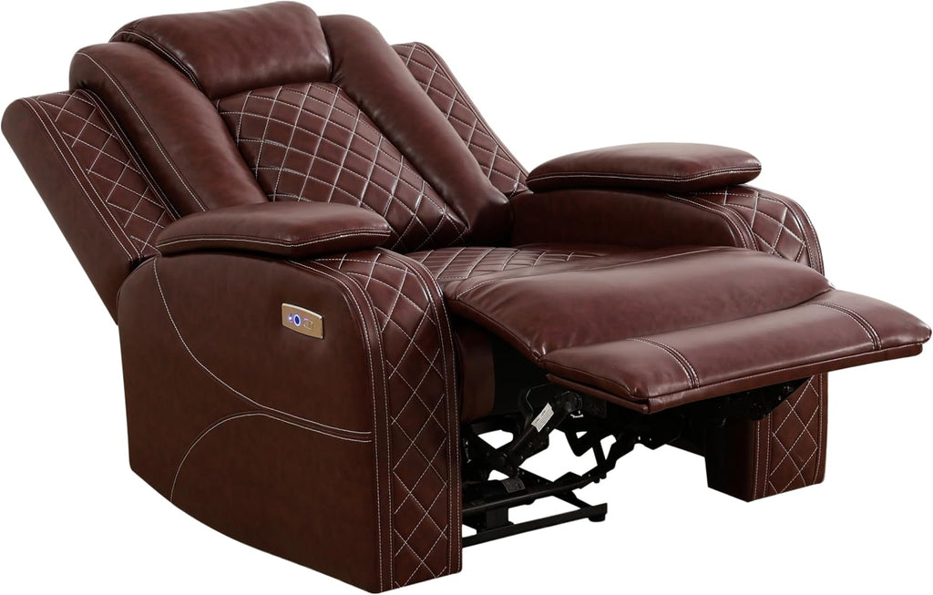 Multifunction Power Air Leather Recliner Sofa Set with LED Lights, Living Room Furniture, Reclining Sofa, loveseat, Chair with USB Port/Storage (Brown, 3 Pieces)