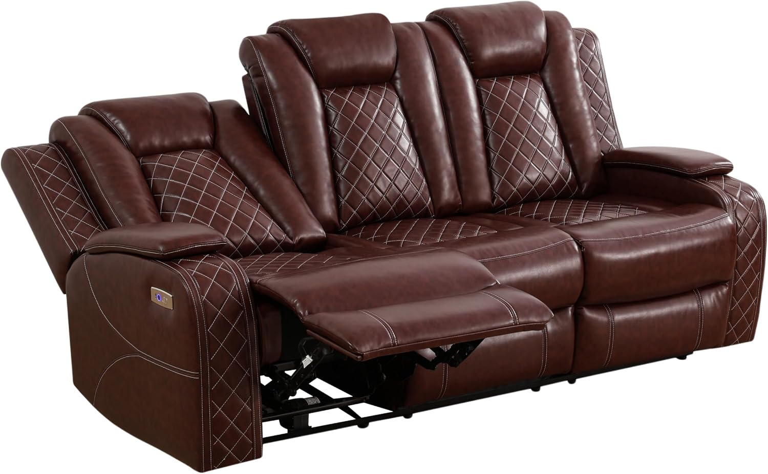 Multifunction Power Air Leather Recliner Sofa Set with LED Lights, Living Room Furniture, Reclining Sofa, loveseat, Chair with USB Port/Storage (Brown, 3 Pieces)