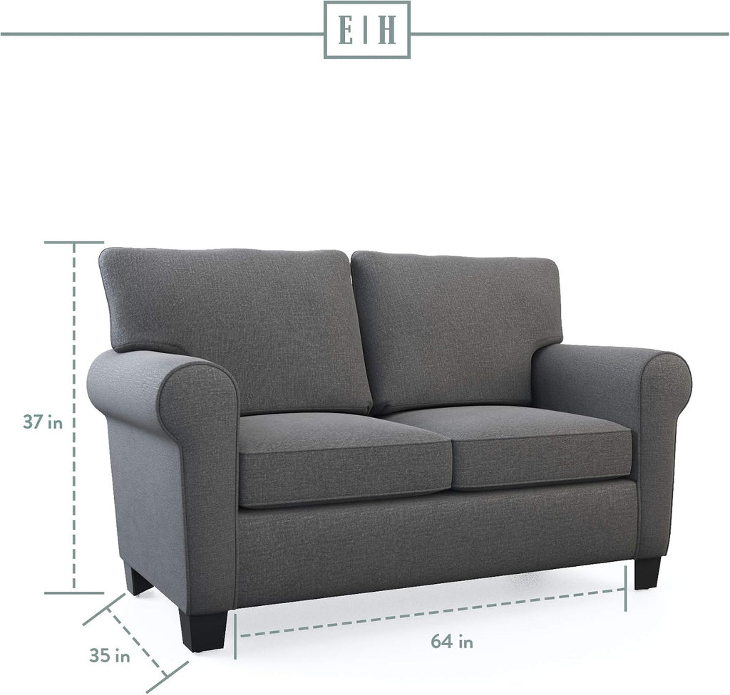 Edenbrook Willow Upholstered Loveseat with Rolled Arms – Living Room Furniture – Charcoal Small Loveseat - Seats Two – Loveseat for Small Spaces