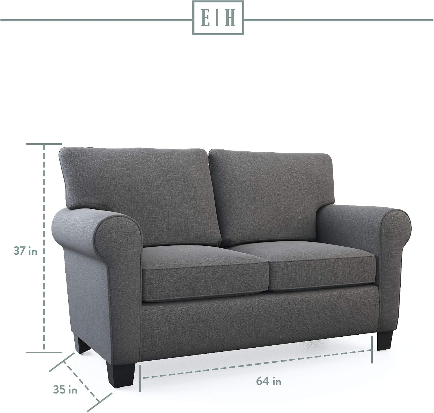 Edenbrook Willow Upholstered Loveseat with Rolled Arms – Living Room Furniture – Charcoal Small Loveseat - Seats Two – Loveseat for Small Spaces