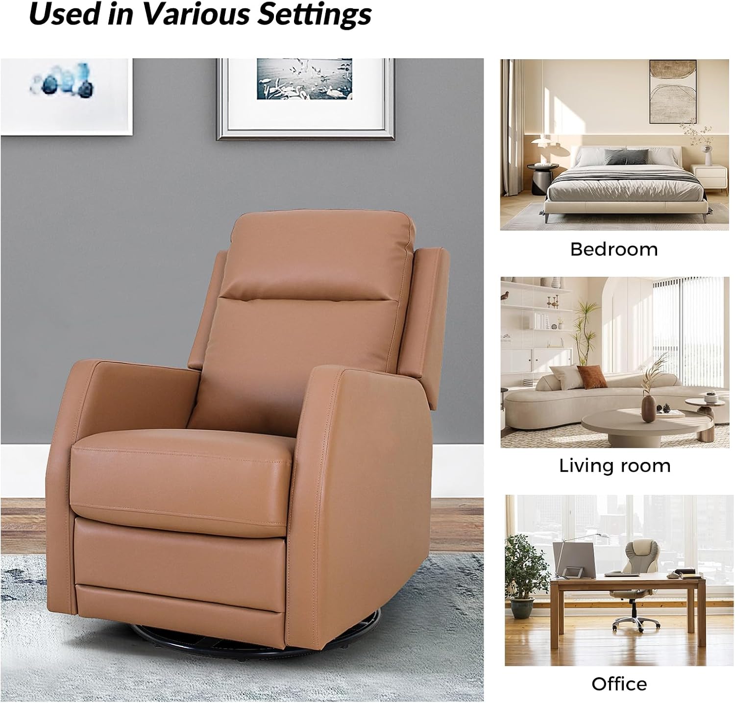 HULALA Home Recliner Chair Leather Recliners, Rocking 360 Degree Swivel Chair, Wingback Armchair, Theater Seating Lounge Sofa for Living Room Bedroom