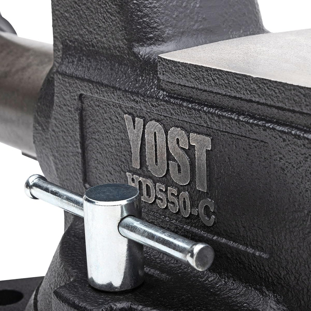 Yost HD550-C Heavy Duty 5-1/2 Inch Mechanics Work Bench Vise | Heavy Duty Woodworking & Metal Work Table with Secure Grip Swivel Base | 60,000 PSI Casting Iron Material with Extra-large Anvil Surface