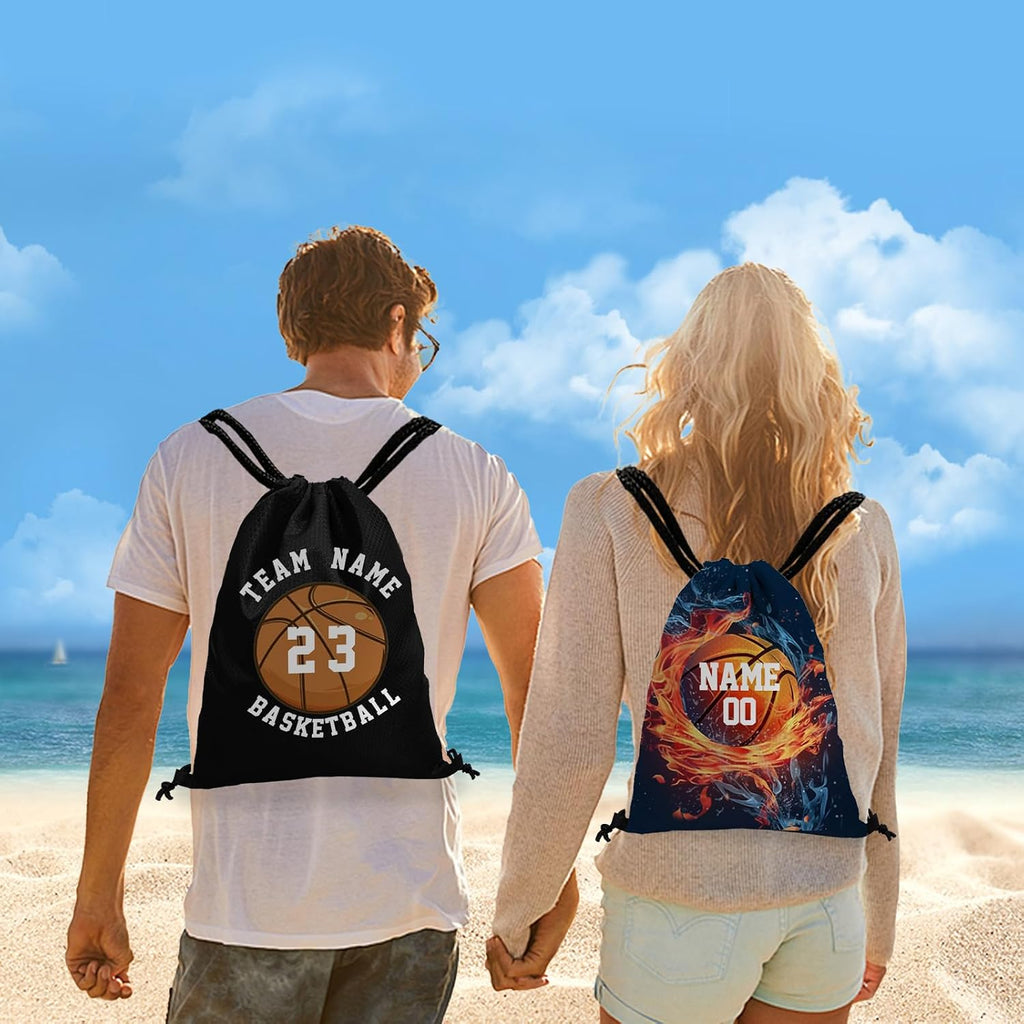 Custom Drawstring Backpack with Name Personalized Bulk Cheer Beach Draw String Bags for Small Business Swim Sport Camping Vacation Travel Gym Men Women-10 PCS