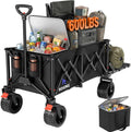 220L Folding Wagon with Detachable 14 Gallon Cooler Bag, Extra Large All-Terrain Heavy Duty Collapsible Beach Wagon Cart with Big Wheels, Foldable Utility Cart for Camping, Tailgate