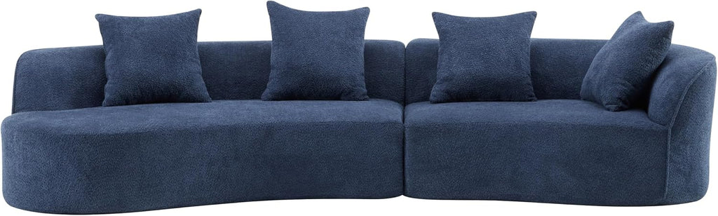 Christopher Knight Home Braebt 126' Curved Modular Sectional Sofa with 4 Throw Pillows, Comfy Upholstered Cloud Couch, 5-Seater Sofa Couches for Living Room, Study, No Assembly Required, Navy Blue