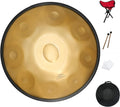GLADFRESIT Handpan Drum 22inch in D Kurd Minor with handpan stand, handpan case, durable mallets and dust-free cloth (Gold, 432HZ)
