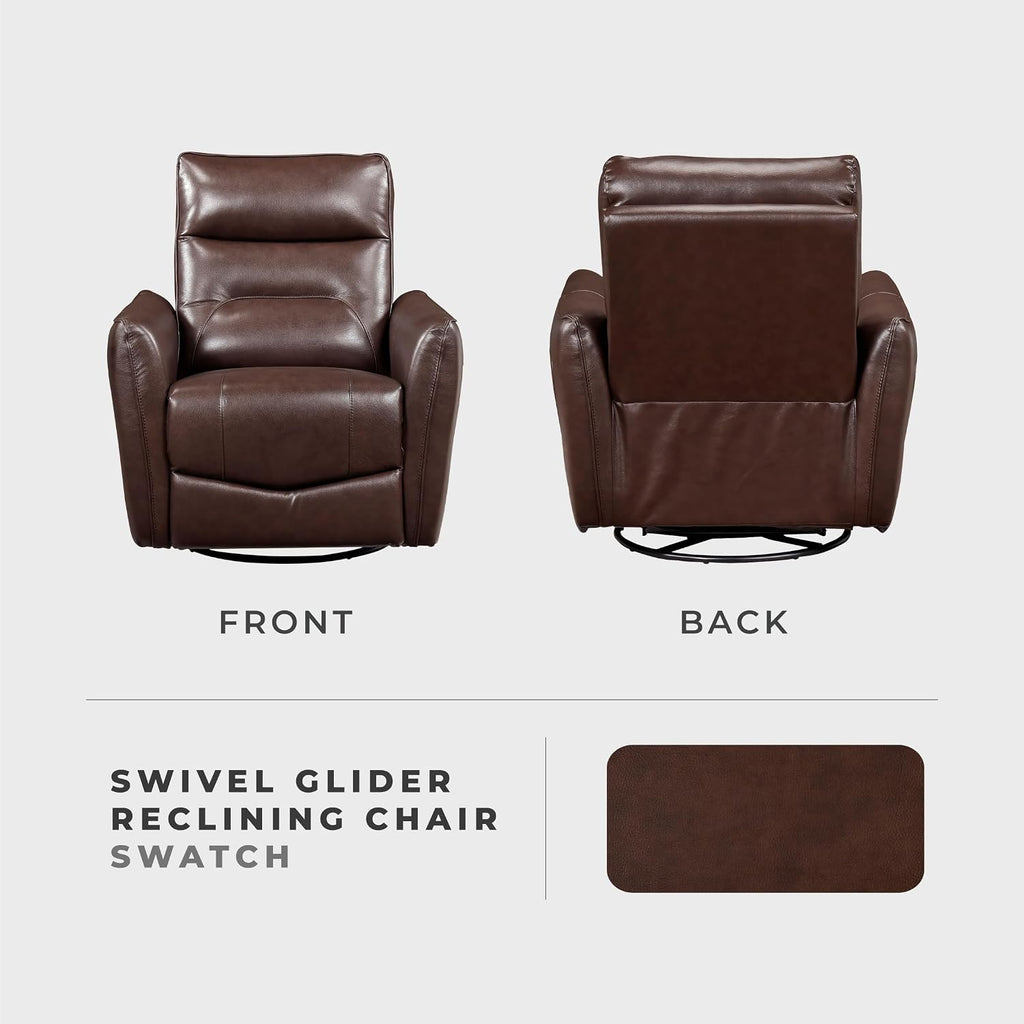 Lexicon Swivel Glider Reclining Chair, Top Grain Leather Match Manual Recliner, Comfy Nursery Glider Recliner, Swivel Reclining Chair for Living Room/Office/Bedroom/Apartment, Brown
