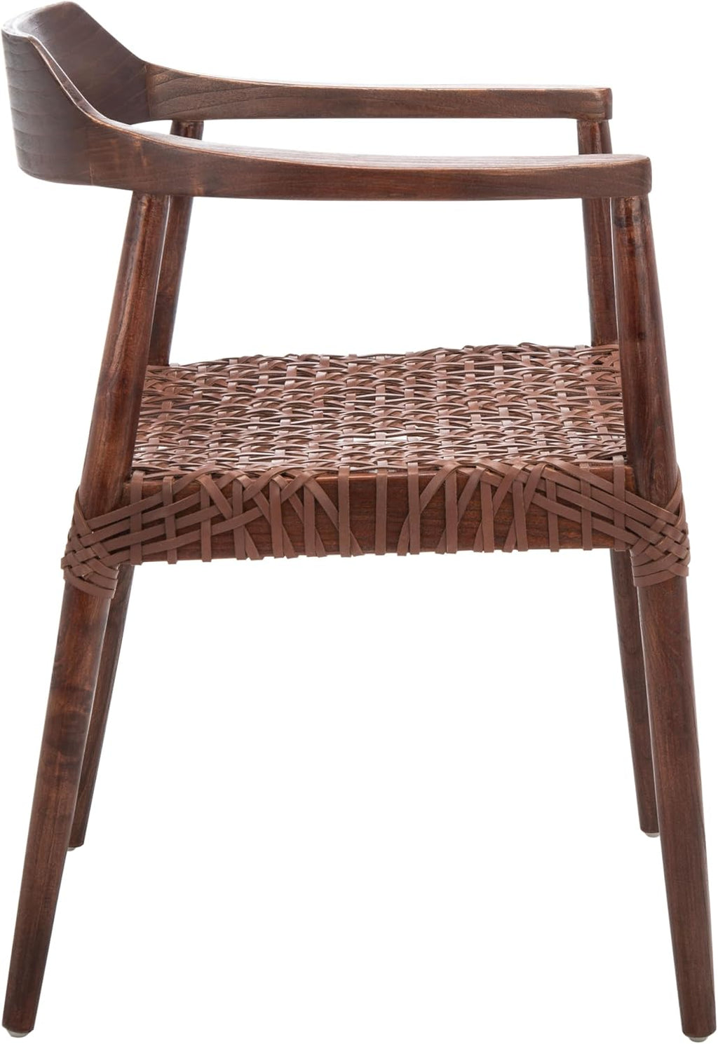 SAFAVIEH Home Collection Munro Walnut Sungkai Wood/Cognac Leather Woven Accent Chair (Fully Assembled)