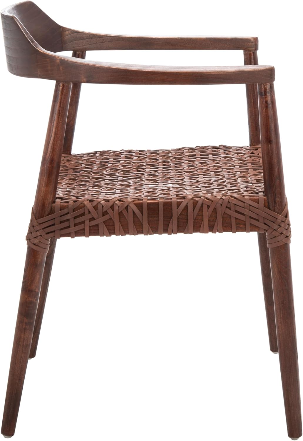 SAFAVIEH Home Collection Munro Walnut Sungkai Wood/Cognac Leather Woven Accent Chair (Fully Assembled)
