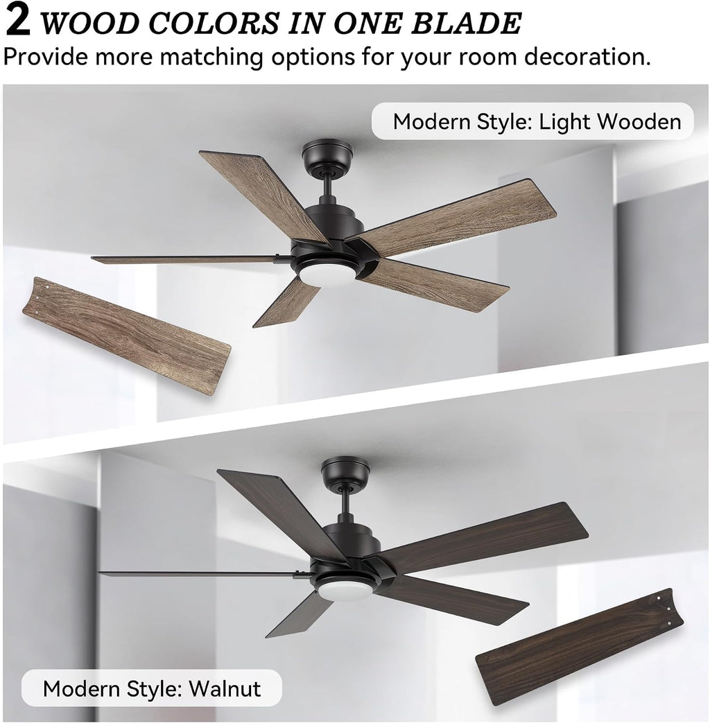 SMAAIR 56 Inch DC Ceiling Fans with Lights and Remote Control, Modern Ceiling Fan Works with APP/Alexa/Google Assistant/Siri, 5 Reversible Plywood Blades, 10 Speed DC Motor, Walnut/Light Wood