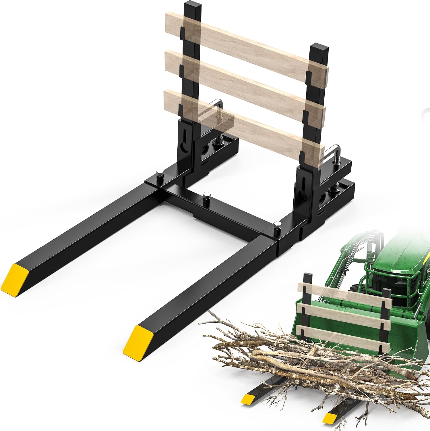 AUTOSAVER88 60' Clamp On Pallet Forks for Tractor Bucket, 4000lbs Pallet Fork with Adjustable Stabilizer Bar & Anti-roll Bar, Heavy Duty Quick Attach Skid Steer Loader Pallet Forks
