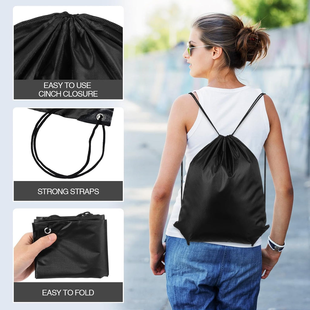 Shappy Drawstring Backpack Bulk Sports Gym Cinch Bag Polyester String Bag for Men Women(Black,200 Pcs)