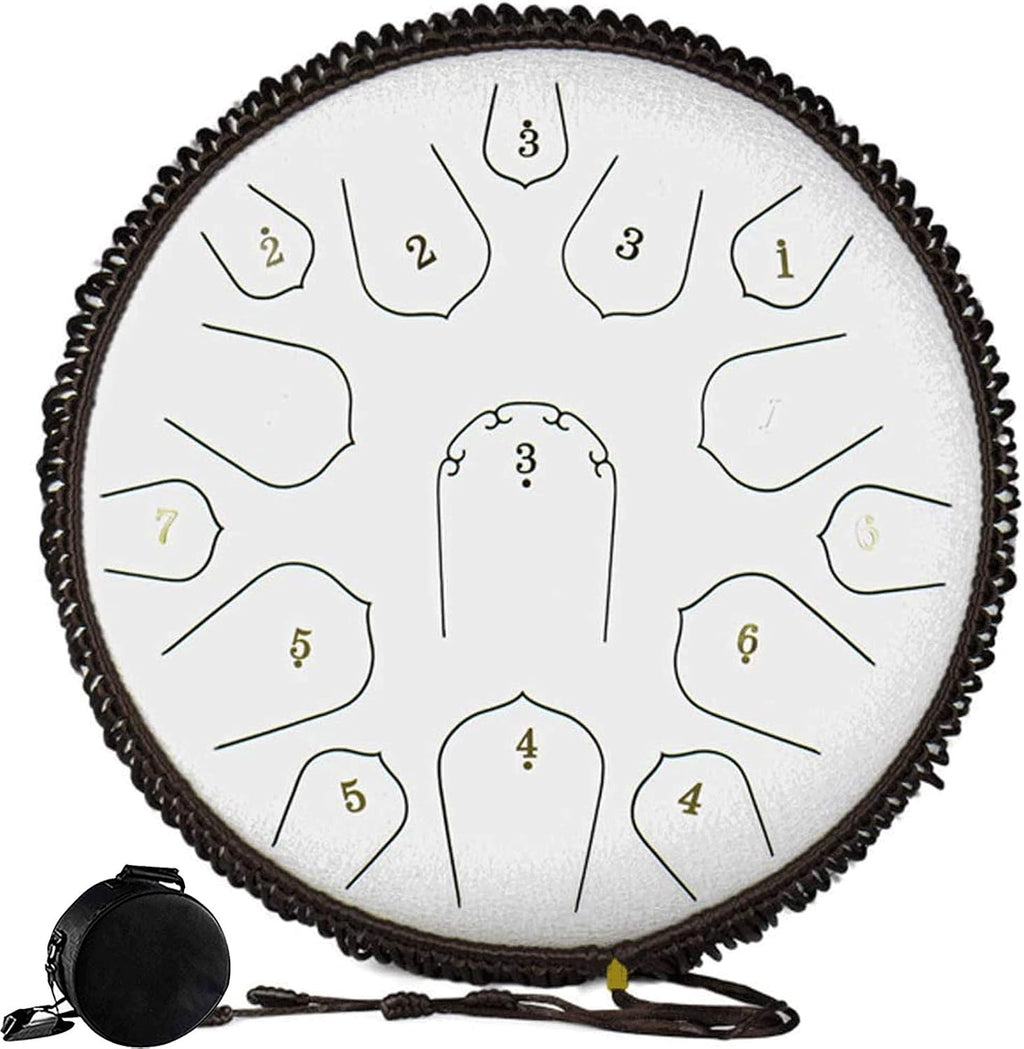 Steel Tongue Drum Lotus Handpan Drum 14-inch 15 Notes, Percussion Steel Drum Instrument with Travel Bag, Mallets, Note Sticker, for Meditation, Yoga