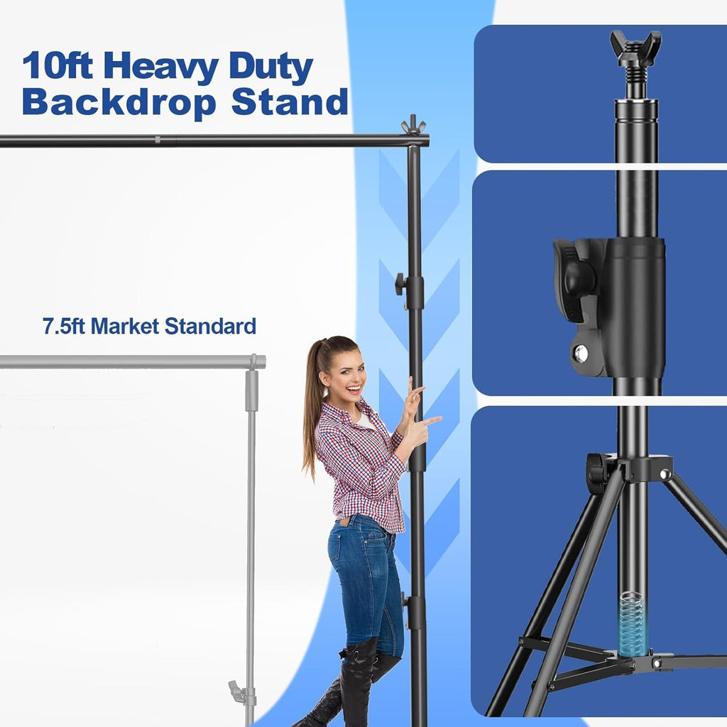 12 x 10ft Photo Video Studio Heavy Duty Backdrop Stand, Adjustable Photography Background Support Systemt Kit with Shock-Proof Spring, 2 Sandbags, Carrying Bag, 6 Clamps