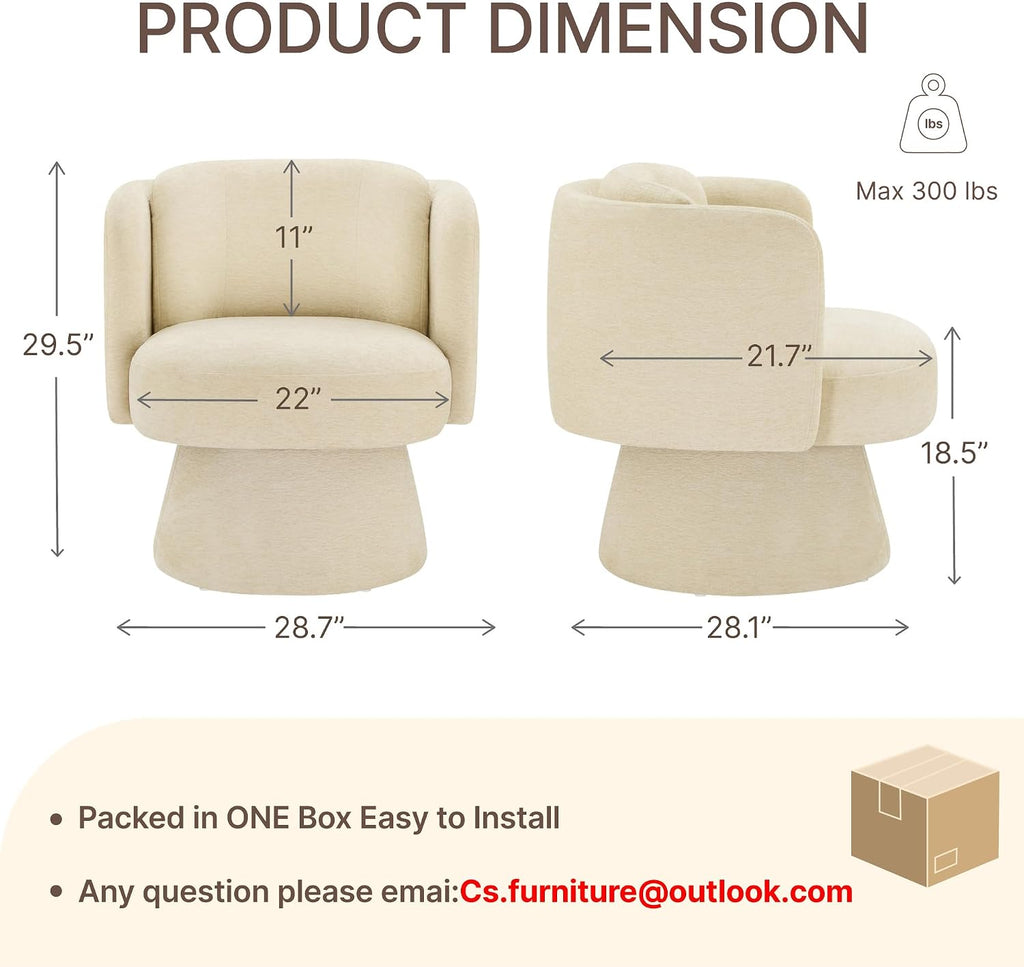 Swivel Barrel Chair,360° Accent Chairs with Round Backrest,Upholstered Lounge Chair for Vanity,Living Room,Bedroom,Reading Nook,Sand