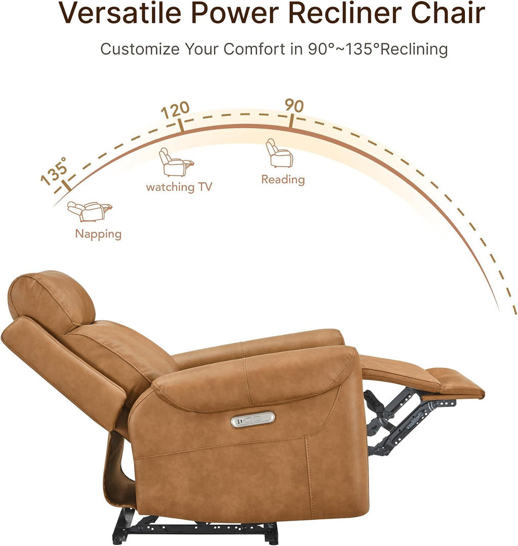 KISLOT Wall Hugger Recliner Chair for Adults, Faux Leather RV Recliner with USB Charging Ports Electric Power Reclining Sofa for Living Room Home Theater Seating Bedroom