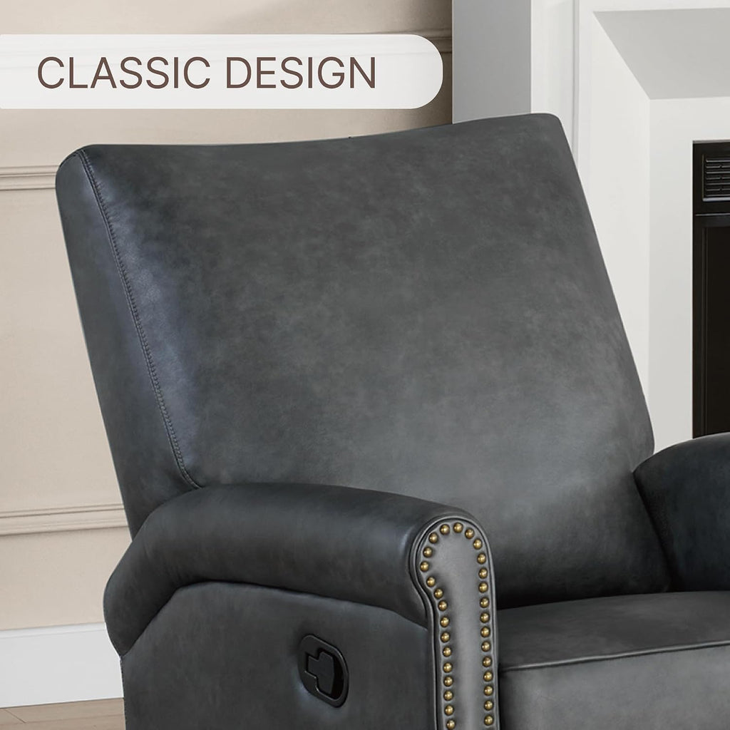 KISLOT Large Leather Recliner Chair Faux Swivel Rocker for Adults Manual Sofa for Living Room Bedroom Home Theater Seating