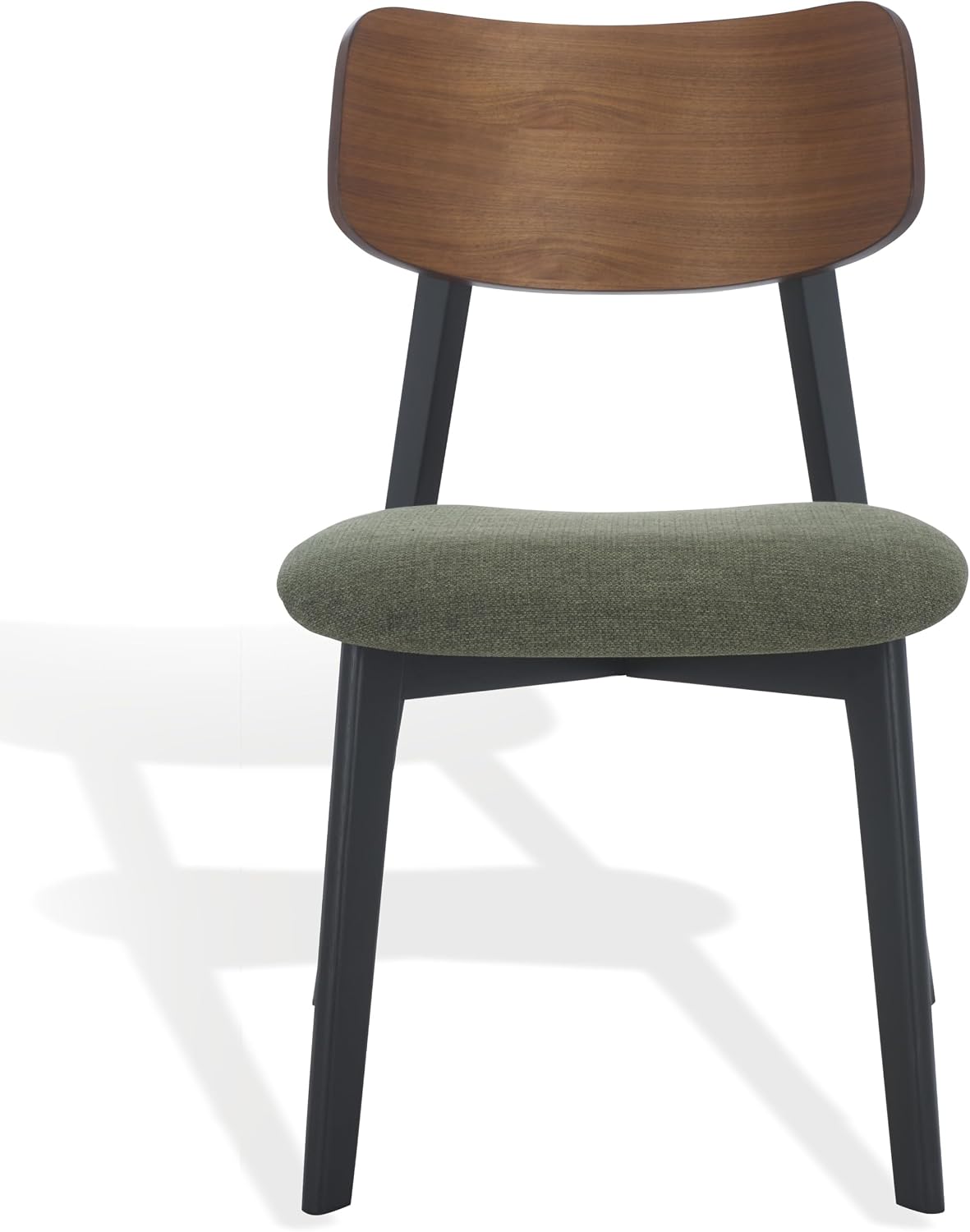SAFAVIEH Couture Collection - Divya Walnut & Olive Green Dining Chair Set of 2, Mid-Century Modern Wood & Linen Upholstered Accent Chairs (SFV6710B-SET2)