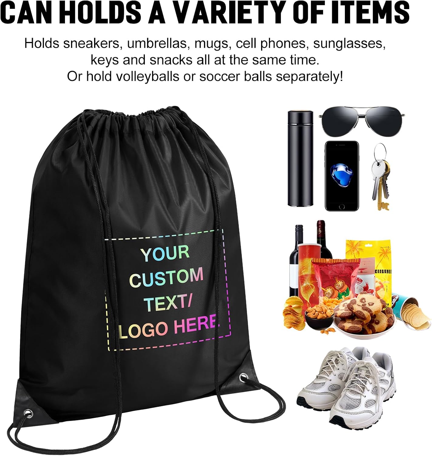Fyore Custom Drawstring Bags with Logo, 10/50/100 Pack Bulk Personalized String Backpacks for Gym, Sports, Events, Travel, Daily Use, Business Activities