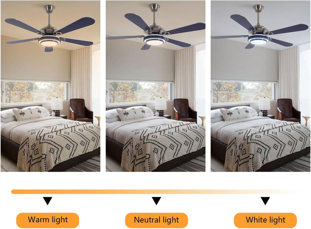 52' Ceiling Fans with Lights, Flush Mount Ceiling Fan Light with Remote Control, Reversible, Quiet, 6 Wind Speeds, Timing Function, for Bedroom Indoor/Outdoor Use, Blue