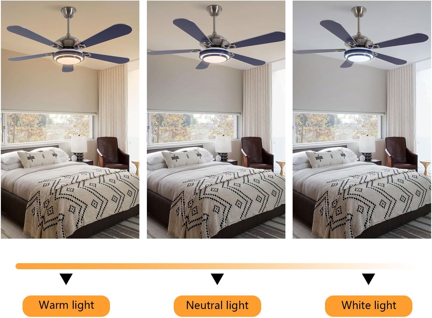 52' Ceiling Fans with Lights, Flush Mount Ceiling Fan Light with Remote Control, Reversible, Quiet, 6 Wind Speeds, Timing Function, for Bedroom Indoor/Outdoor Use, Blue