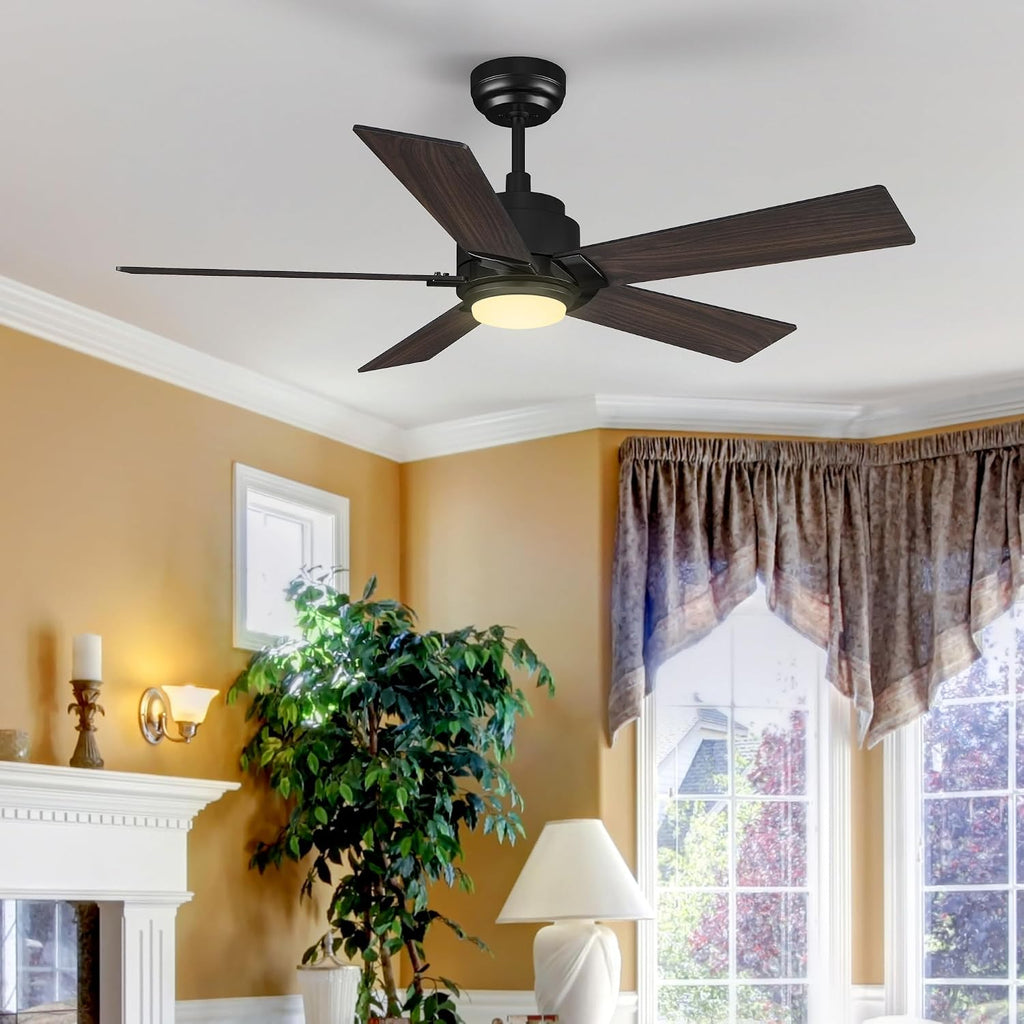 SMAAIR 56 Inch DC Ceiling Fans with Lights and Remote Control, Modern Ceiling Fan Works with APP/Alexa/Google Assistant/Siri, 5 Reversible Plywood Blades, 10 Speed DC Motor, Walnut/Light Wood