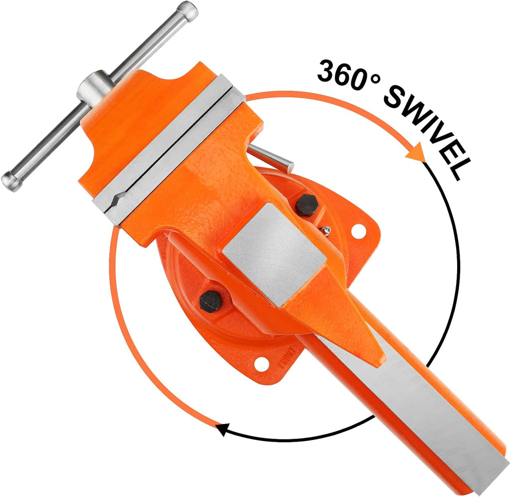 PONY Heavy Duty Bench Vise, 5-inch Jaw Width 7-inch Jaw Opening, 360-Degree Swivel Base with Anvil, Utility Combination Pipe Home Vise for Woodworking, One-Pair Vise Jaw Pad Included