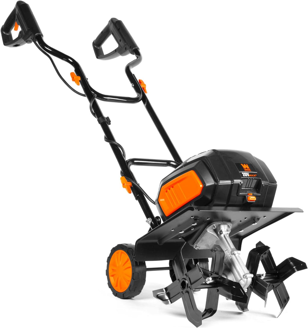 WEN 20V Max Cordless 14-Inch Brushless Electric Tiller with Two 4.0 Ah Batteries and Dual-Port Charger (20724)