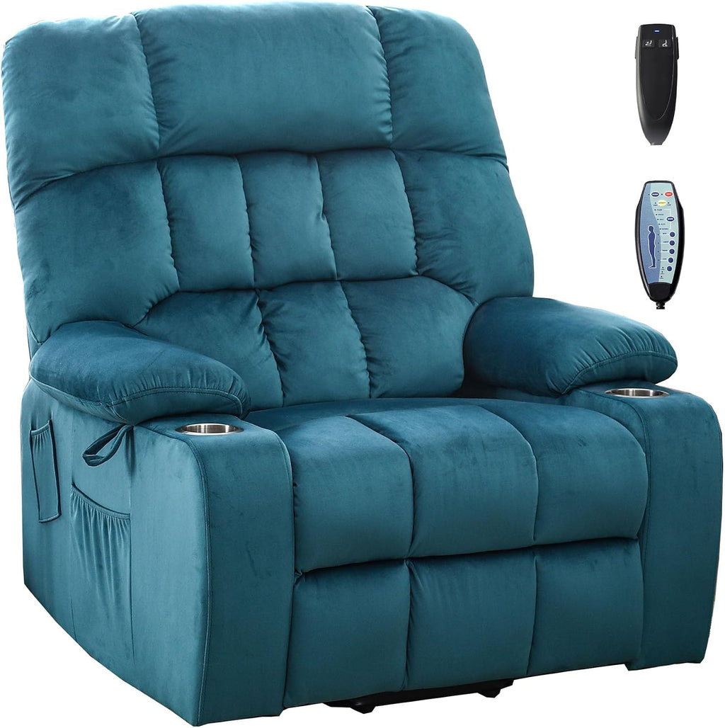 Oversized Recliner Chairs for Big and Tall 400 LBS, 25.5' Extra Wide Electric Lift Chair with Massage and Heat, Large Power Recliners for Living Room, Home Theater, Wall Hunger, Dark Green