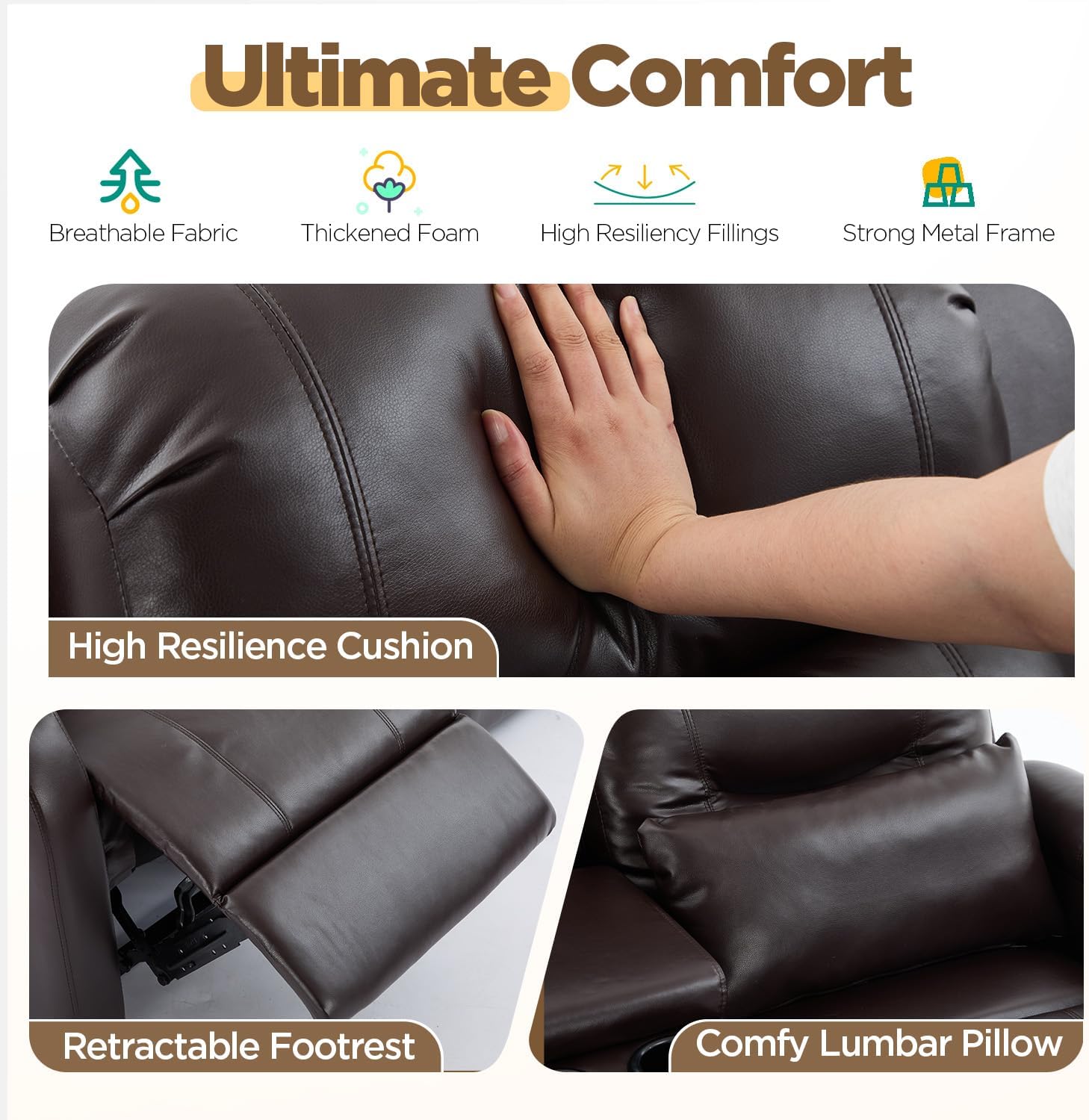 RV Loveseat Recliner with Console, Reclining Loveseat Sofa, Manual Home Theater Seating with Pockets/Cup Holders for Living Room/RV Furniture (Chocolate PU)